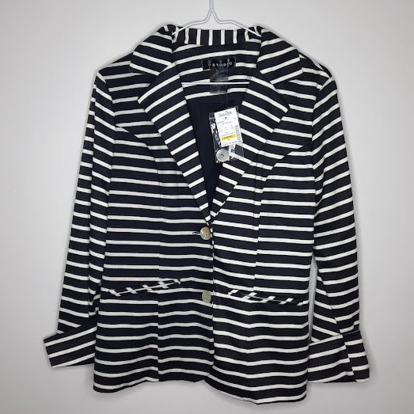 LM Studio Black/White Zebra Striped Button Up Blazer With Lined Back Canadian - Picture 1 of 9